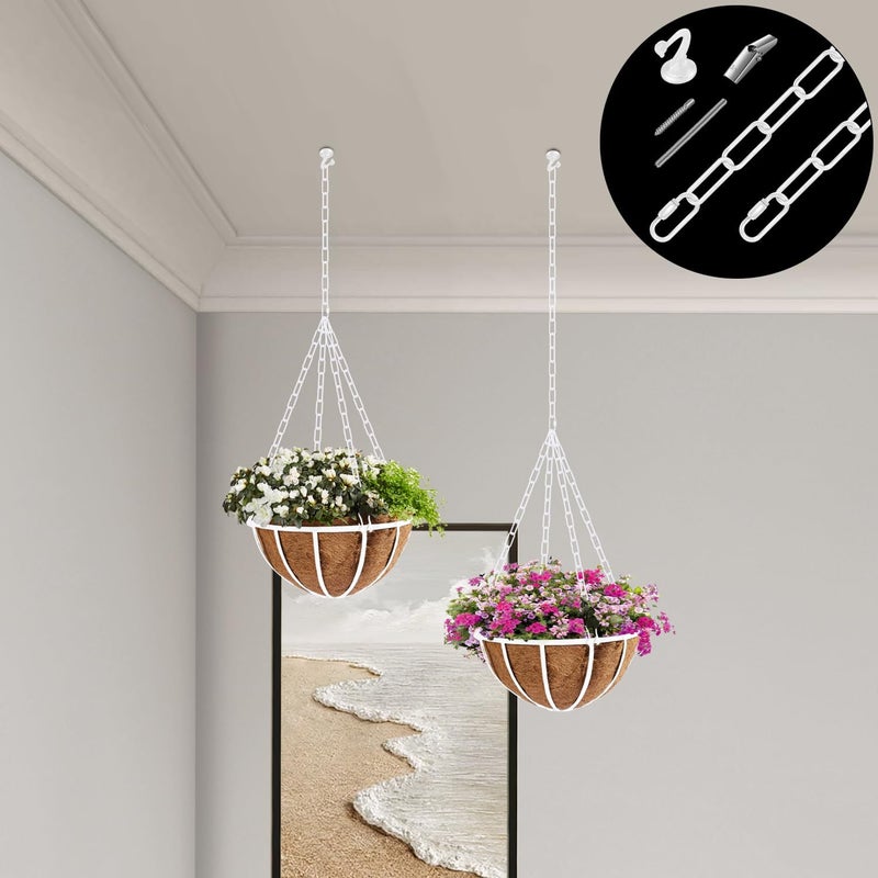 Omytie 12 Ft Heavy Duty Hanging Chain Kit with Connection Locks & Swag Ceiling Hooks for Lighting Fixture, Chandelier, Pendant, Lantern, Swag Lamp, Plant/Flower/Fruit Basket, Bird Feeder (White) - Image 3
